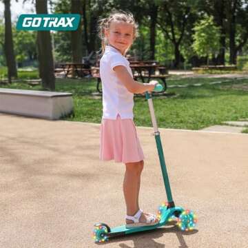 Gotrax KS1 Kids Kick Scooter, LED Lighted Wheels and 3 Adjustable Height Handlebars, Lean-to-Steer & Widen Anti-Slip Deck, 3 Wheel Scooter for Boys & Girls Ages 2-8 and up to 100 Lbs (Green)