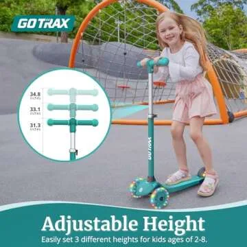 Gotrax KS1 Kids Kick Scooter, LED Lighted Wheels and 3 Adjustable Height Handlebars, Lean-to-Steer & Widen Anti-Slip Deck, 3 Wheel Scooter for Boys & Girls Ages 2-8 and up to 100 Lbs (Green)