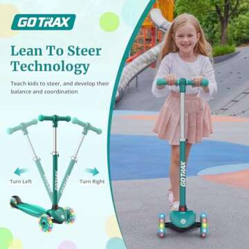 Gotrax KS1 Kids Kick Scooter, LED Lighted Wheels and 3 Adjustable Height Handlebars, Lean-to-Steer & Widen Anti-Slip Deck, 3 Wheel Scooter for Boys & Girls Ages 2-8 and up to 100 Lbs (Green)