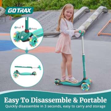 Gotrax KS1 Kids Kick Scooter, LED Lighted Wheels and 3 Adjustable Height Handlebars, Lean-to-Steer & Widen Anti-Slip Deck, 3 Wheel Scooter for Boys & Girls Ages 2-8 and up to 100 Lbs (Green)