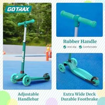 Gotrax KS1 Kids Kick Scooter, LED Lighted Wheels and 3 Adjustable Height Handlebars, Lean-to-Steer & Widen Anti-Slip Deck, 3 Wheel Scooter for Boys & Girls Ages 2-8 and up to 100 Lbs (Green)