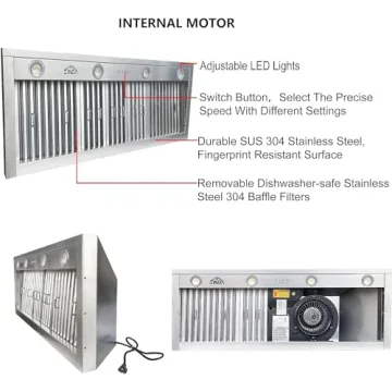 SINDA Hammered Copper Kitchen Oven Hood with Efficient Range Hood Insert, 30"W x 36"H, Smooth-Antique Copper, Island Mount, H3LSCI3036