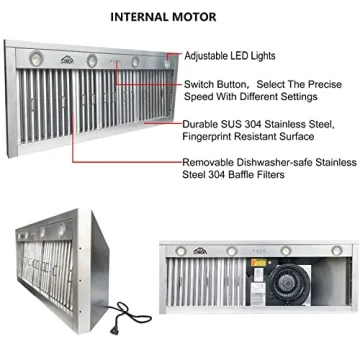 SINDA Hammered Copper Kitchen Oven Hood with Efficient Range Hood Insert, 30"W x 36"H, Smooth-Antique Copper, Island Mount, H3LSCI3036