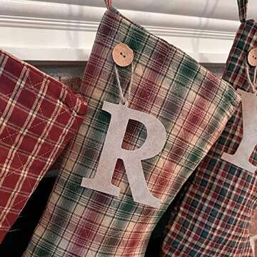 Marilee Home Vintage Christmas 1 Simple Quilted Plaid Homespun Christmas Stocking with Personalized ...