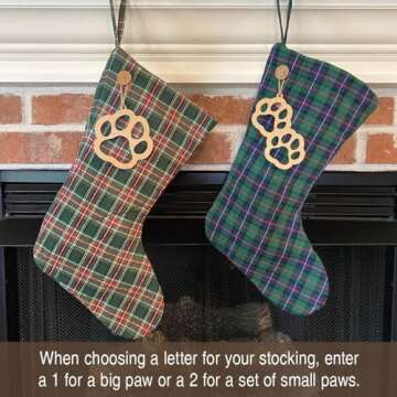 Marilee Home Vintage Christmas 1 Simple Quilted Plaid Homespun Christmas Stocking with Personalized Letter Charm