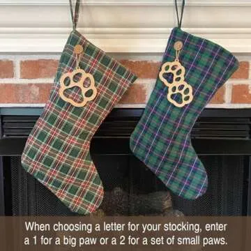 Marilee Home Vintage Christmas 1 Simple Quilted Plaid Homespun Christmas Stocking with Personalized Letter Charm