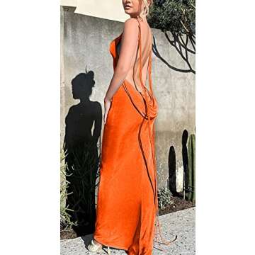 Women’s Sexy Spaghetti Strap Backless Cami Dress Bodycon Summer Party Cocktail Formal Halter Sundress Orange