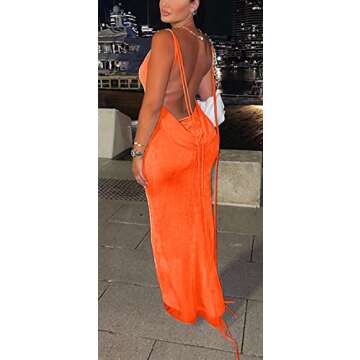 Women’s Sexy Spaghetti Strap Backless Cami Dress Bodycon Summer Party Cocktail Formal Halter Sundress Orange