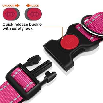 Taglory Reflective Dog Collar with Safety Locking Buckle, Adjustable Nylon Pet Collars for Small Dogs Female Male, 3/4 inch Wide, S, Hot Pink