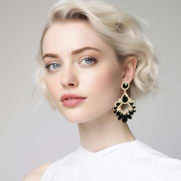 VANGETIMI Black Fashion Rhinestone Statement Drop Dangle Earrings Large Colorful Crystal Chandelier ...
