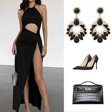 VANGETIMI Black Fashion Rhinestone Statement Drop Dangle Earrings Large Colorful Crystal Chandelier Earrings for Women Bridal Wedding Party Prom