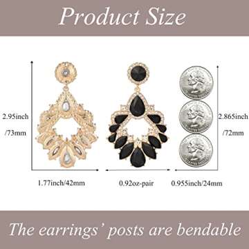 VANGETIMI Black Fashion Rhinestone Statement Drop Dangle Earrings Large Colorful Crystal Chandelier Earrings for Women Bridal Wedding Party Prom