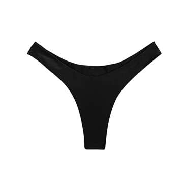 SherryDC Women's Sexy Cheeky Thong Brazilian Cut Low Rise High Leg Bikini Bottom Black