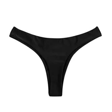 SherryDC Women's Sexy Cheeky Thong Brazilian Cut Low Rise High Leg Bikini Bottom Black