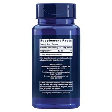 Life Extension Pregnenolone – Enhance Memory and Hormonal Health, Gluten-Free 100 Capsules