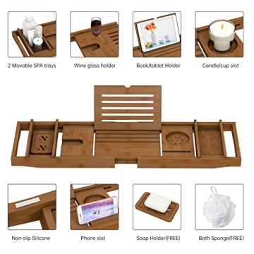 Luxury Expandable Bamboo Bathtub Tray for Relaxation