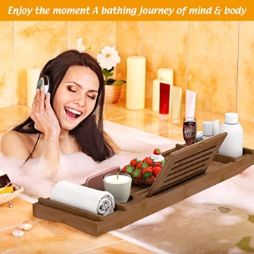 Luxury Expandable Bamboo Bathtub Tray for Relaxation