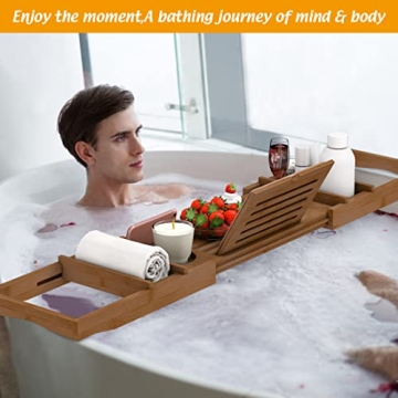 Luxury Expandable Bamboo Bathtub Tray for Relaxation
