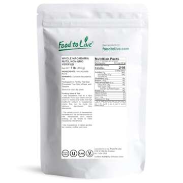 Food to Live Whole Macadamia Nuts – Non-GMO Raw Vegan Snack, Great for Baking and Healthy Diets