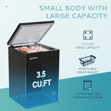 EUHOMY 3.5 Cu.Ft Chest Freezer with Wheels, Small Deep Freezer Adjustable 7 Thermostat, Quiet Mini F...