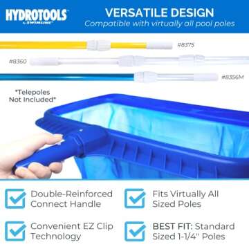 HYDROTOOLS By SWIMLINE 8040 Leaf Net For Inground Above Ground Pool Pond | Extra Large Skimmer Net Cleaning Tool & Ultra Fine Deep Mesh Bag | Durable Reinforced Plastic Frame | For Debris Bugs Pickup