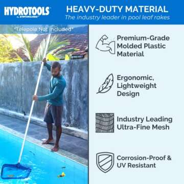 HYDROTOOLS By SWIMLINE 8040 Leaf Net For Inground Above Ground Pool Pond | Extra Large Skimmer Net Cleaning Tool & Ultra Fine Deep Mesh Bag | Durable Reinforced Plastic Frame | For Debris Bugs Pickup