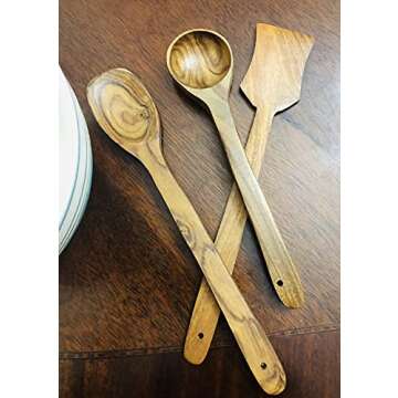 Chef Collection, Premium 4 Pieces Wooden Cooking and Serving Utensils/Spatulas set of 3 with Holder | Nonstick Wooden Gadgets| Great Gift