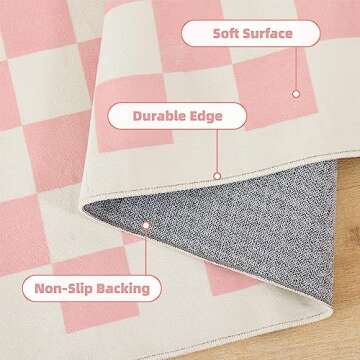 TRUEDAYS Area Rug 6x9 Rose Pink Large Big Area Rug Checkerboard Rug Washable Rug for Bedroom Non-Shedding Easy Care Area Rug with Non-Slip Backing for Kitchen Living Room Office and Dining Room