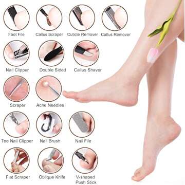Professional Pedicure Kit, Rosmax 36 in 1 Pedicure Tools Stainless Steel Washable Foot Care Kit Dead...