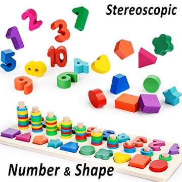 CozyBomB™ Montessori Educational Wooden Toys for Kids Toddler Number Puzzles Sorter Counting Shape...