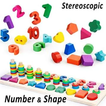CozyBomB™ Montessori Educational Wooden Toys for Kids Toddler Number Puzzles Sorter Counting Shape...