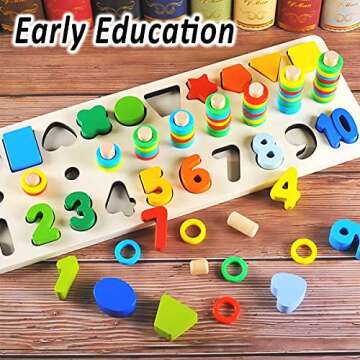 CozyBomB™ Montessori Educational Wooden Toys for Kids Toddler Number Puzzles Sorter Counting Shape Stacker Stacking Game Preschool Math Blocks Toys Gifts for Boy Girl Birthdays Christmas Holidays