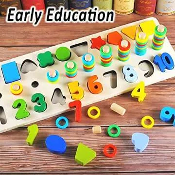 CozyBomB™ Montessori Educational Wooden Toys for Kids Toddler Number Puzzles Sorter Counting Shape Stacker Stacking Game Preschool Math Blocks Toys Gifts for Boy Girl Birthdays Christmas Holidays