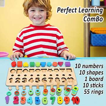 CozyBomB™ Montessori Educational Wooden Toys for Kids Toddler Number Puzzles Sorter Counting Shape Stacker Stacking Game Preschool Math Blocks Toys Gifts for Boy Girl Birthdays Christmas Holidays