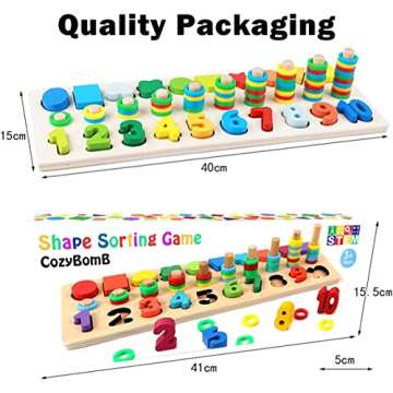 CozyBomB™ Montessori Educational Wooden Toys for Kids Toddler Number Puzzles Sorter Counting Shape Stacker Stacking Game Preschool Math Blocks Toys Gifts for Boy Girl Birthdays Christmas Holidays