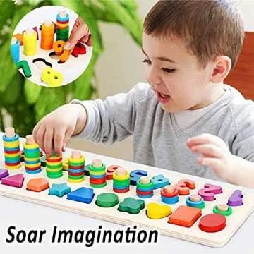 CozyBomB™ Montessori Educational Wooden Toys for Kids Toddler Number Puzzles Sorter Counting Shape Stacker Stacking Game Preschool Math Blocks Toys Gifts for Boy Girl Birthdays Christmas Holidays