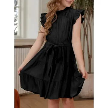Blibean Tween Ruffle Sleeve Dress for Summer Occasions