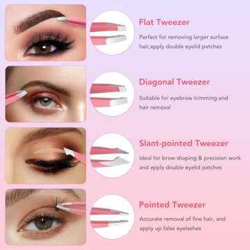 Tweezers Set for Facial Hair Removal Women, 8Pcs Precision Eyebrow Tweezers Nail Clipper Set Eyebrow...