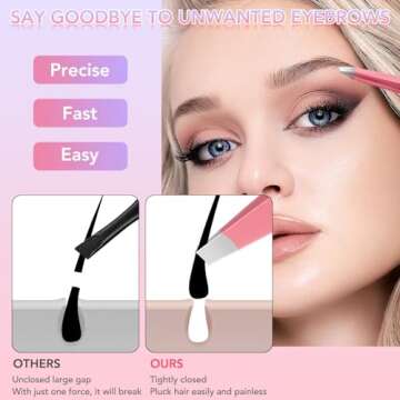 Tweezers Set for Facial Hair Removal Women, 8Pcs Precision Eyebrow Tweezers Nail Clipper Set Eyebrow Plucker Men for Ingrown Hair Removal (Pink)