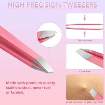 Tweezers Set for Facial Hair Removal Women, 8Pcs Precision Eyebrow Tweezers Nail Clipper Set Eyebrow Plucker Men for Ingrown Hair Removal (Pink)