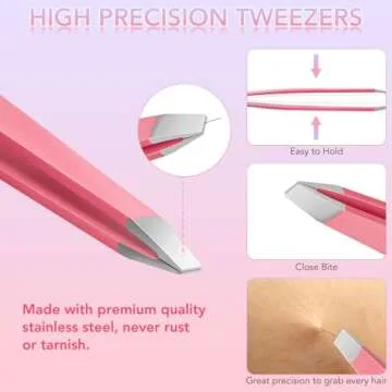 Tweezers Set for Facial Hair Removal Women, 8Pcs Precision Eyebrow Tweezers Nail Clipper Set Eyebrow Plucker Men for Ingrown Hair Removal (Pink)