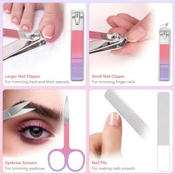 Tweezers Set for Facial Hair Removal Women, 8Pcs Precision Eyebrow Tweezers Nail Clipper Set Eyebrow Plucker Men for Ingrown Hair Removal (Pink)