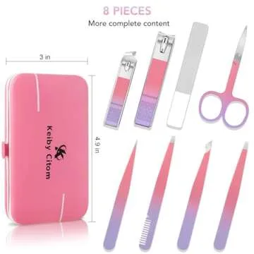 Tweezers Set for Facial Hair Removal Women, 8Pcs Precision Eyebrow Tweezers Nail Clipper Set Eyebrow Plucker Men for Ingrown Hair Removal (Pink)
