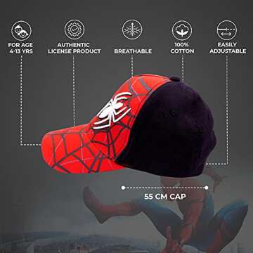 Marvel Spiderman Hat for Kids, Adjustable & Breathable