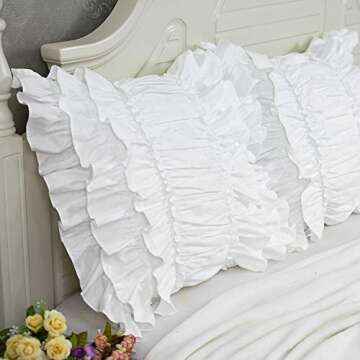 Softta Cute Girls White Ruffles Patchwork Square Pillowcovers (2-Pack No Comforter No Filling) Decorative Pillow Case Home Soft (18x18 inches)