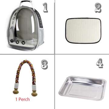 Bird Traval Carrier Cage, Clear Space Capsule Astronaut Backpack to Carry Parakeet Cockatiel Parrot with Metal Tray Wood Perch, Vet Transport School Bag