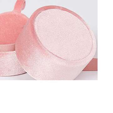 Beatilog Velvet Ring Box - Gorgeous Round Wedding Ring Box with Elegant Ribbon Bow Vintage Jewelry Holder Gift Organizer for Proposal, Engagement, Ceremony, Photography (Pink Small)