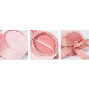 Beatilog Velvet Ring Box - Gorgeous Round Wedding Ring Box with Elegant Ribbon Bow Vintage Jewelry Holder Gift Organizer for Proposal, Engagement, Ceremony, Photography (Pink Small)