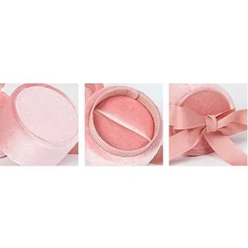 Beatilog Velvet Ring Box - Gorgeous Round Wedding Ring Box with Elegant Ribbon Bow Vintage Jewelry Holder Gift Organizer for Proposal, Engagement, Ceremony, Photography (Pink Small)