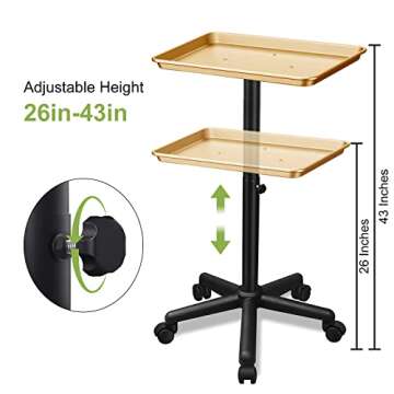 Chetunju Golden Salon Tray - Premium Aluminum Adjustable Height Rolling Tray for Stylists and Tattoo...